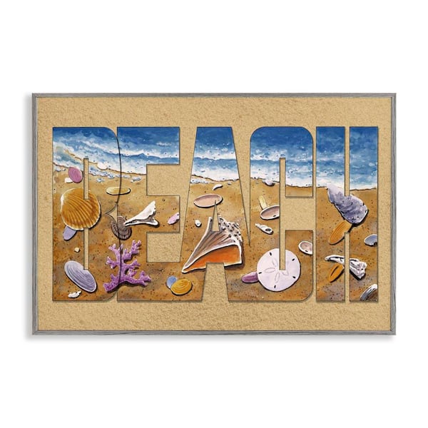 Stupell Industries Outlined Beach Letters by Art Brands Holdings, LLC. Gray Framed Coastal Giclee Art Print 20 in. x 30 in.