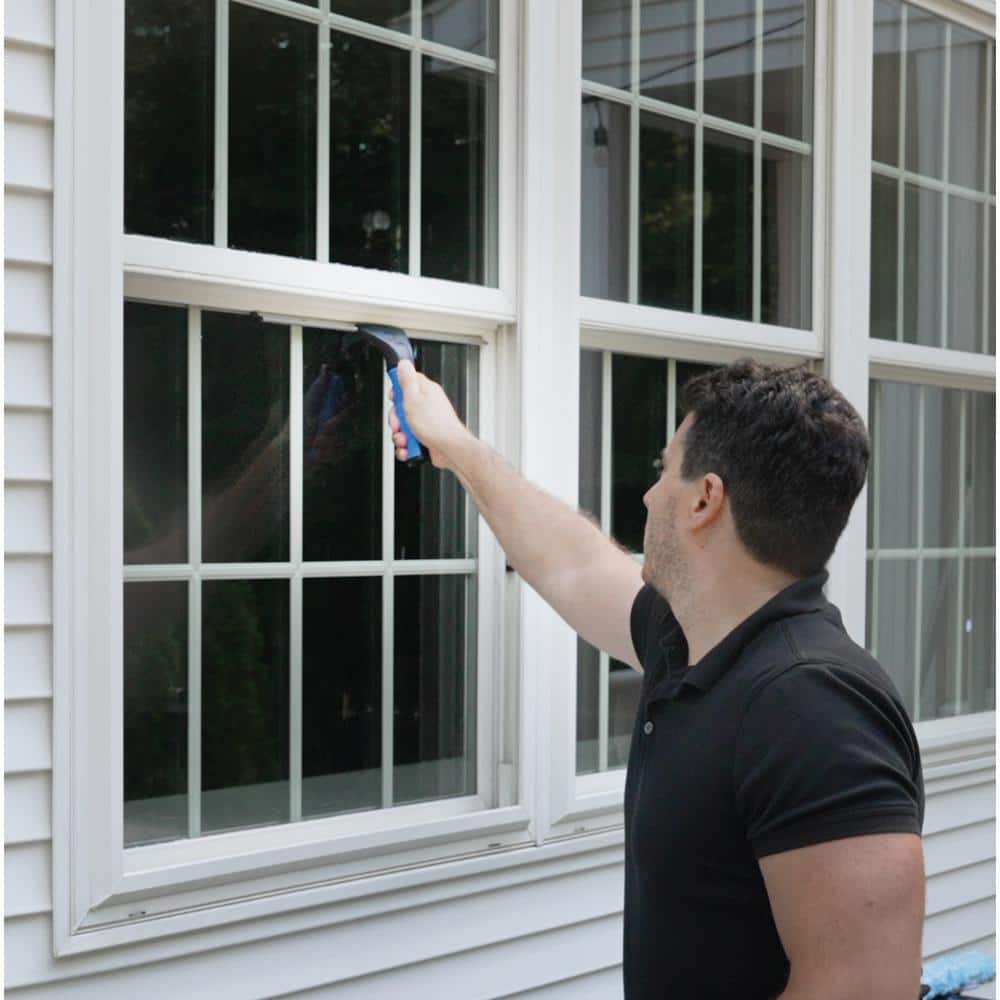 18-Inch Blue and Black Plastic Window Squeegee with Interchangeable Blades