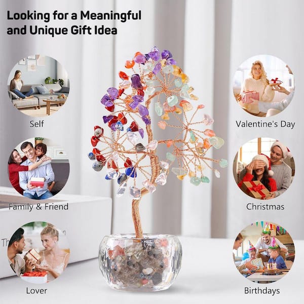 Artificial 6 ft. Gemstone Chakra Tree of Life in Glass Container