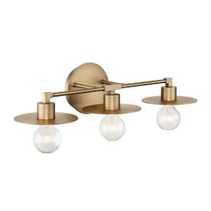 Pattinson 26 in. 3-Lights Bathroom Vanity Light Fixture with Gold Metal and Thin Plate Shade, Set of 2