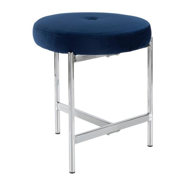 Lumisource Chloe 18 in. Blue Velvet and Chrome Vanity Stool