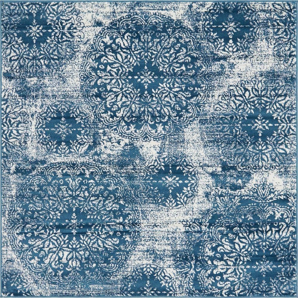 Sofia Grand Blue and White Square Synthetic Area Rug