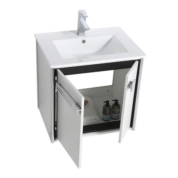 24 inch Small Narrow Bathroom Vanity White with Storage  (23.5Wx18.15Dx35H) CCL208W24