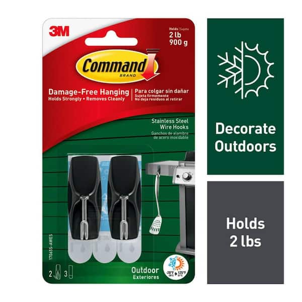 Medium Wire Toggle Hooks, Black, Damage Free Organizing, 2 Hooks and 3 Strips