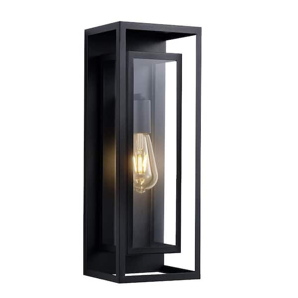 Modern Black Outdoor Wall Sconce, Waterproof Exterior Light Fixture with Clear Glass Shade for Patios Porch
