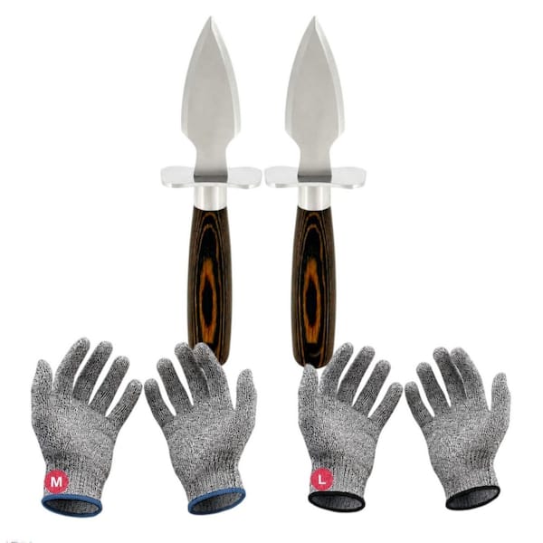Oyster Shucking Knife Set with 2 Stainless Steel Oyster Knifes and 2 Pairs Level 5 Cut-Resistant Gloves for Shells