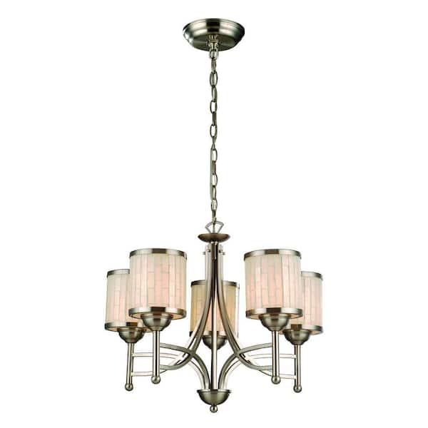 Cresswell 5-Light Brushed Steel Chandelier with Mosaic Glass Shade-DISCONTINUED