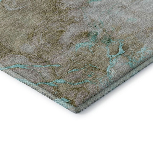 Mayfield Premium Machine Washable Abstract AMF2110 Teal 2 ft. x 7 ft. Runner Rug