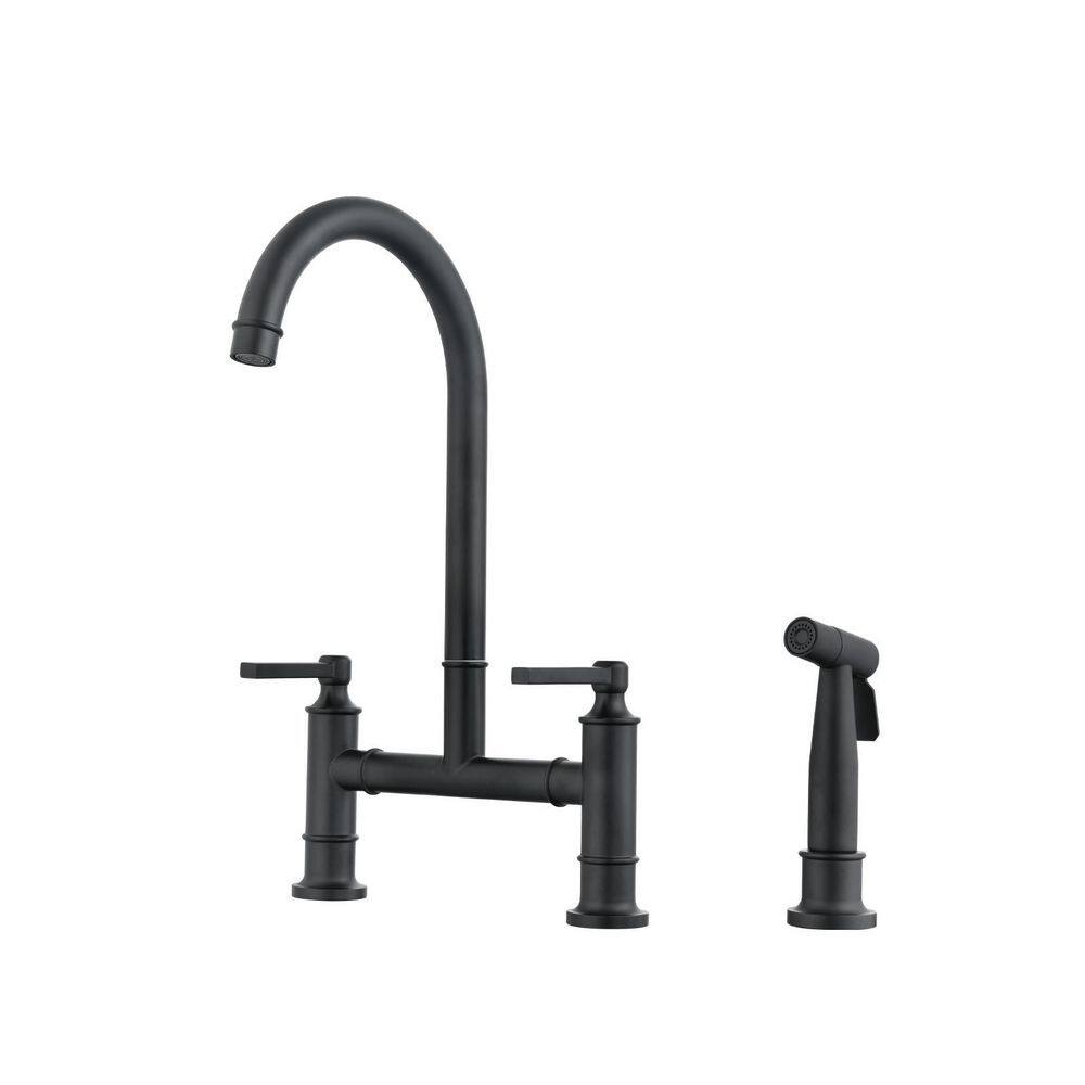 YASINU DoubleHandle Bridge Kitchen Faucet with Side Sprayer in Matte