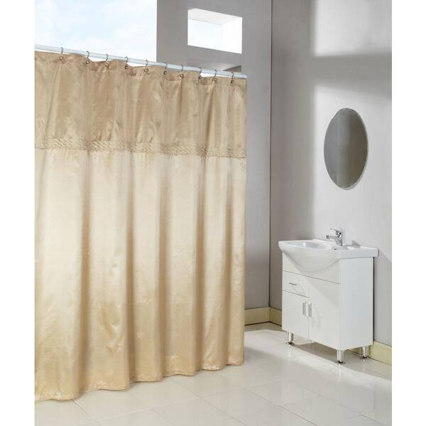 Home Fashions International Cornice 72 in. Horizontal Embroidered Shower Curtain in Almond and Barley Faux Silky