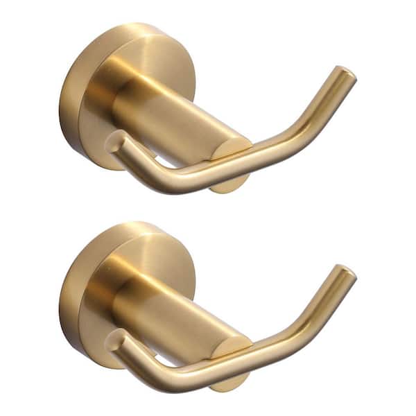 Wall Mount J-Hook Double Robe/Towel Hook Double Robe Hook in Brushed Gold (2-Pack)