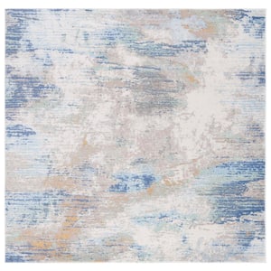 Skyler Collection Beige/Blue Green 7 ft. x 7 ft. Abstract Striped Square Area Rug