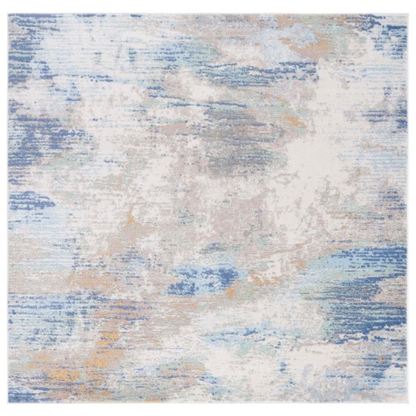 SAFAVIEH Skyler Collection Beige/Blue Green 7 ft. x 7 ft. Abstract Striped Square Area Rug
