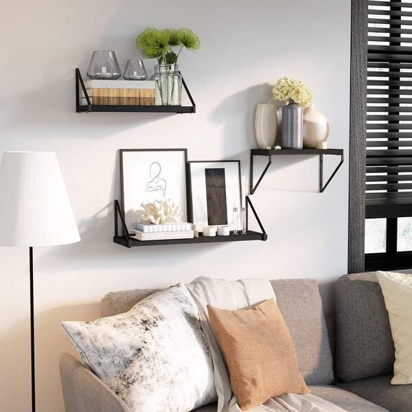 Living room decor floating shelves minimalist design display cube blocks set of 6 lacquered black discount