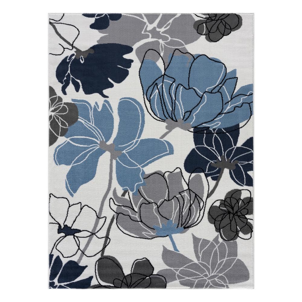 Beverly Rug 3 X 5 Cream Blue Laguna Floral Indoor Area Rug HDLGN402463X5 The Home Depot