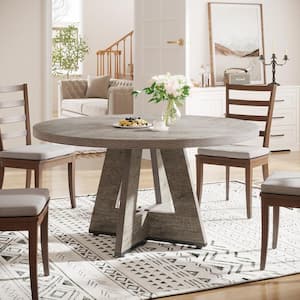 Roesler Farmhouse Gray Wood 47 in. W Pedestal Dining Table, Round Dining Table without Chairs, Kitchen Table Seats 4