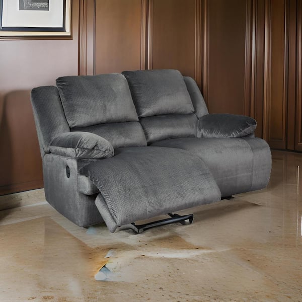 Benjara 39 in. Pillow Top Arm Polyester Rectangle Loveseat Recliner Sofa in Gray