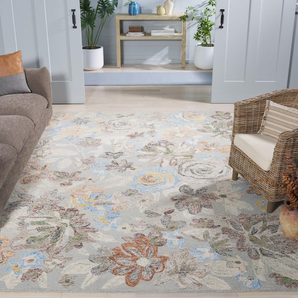 Blossom 8 ft. x 10 ft. Gray/Blue Floral Area Rug