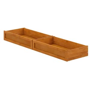 Light Toffee Natural Bronze Mid-Century Modern Solid Wood Twin-Full Under Bed Storage Drawers