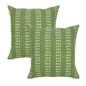Jubilee Green Striped Stonewashed Hand-Woven 20 in. x 20 in. Throw Pillow Set of 2