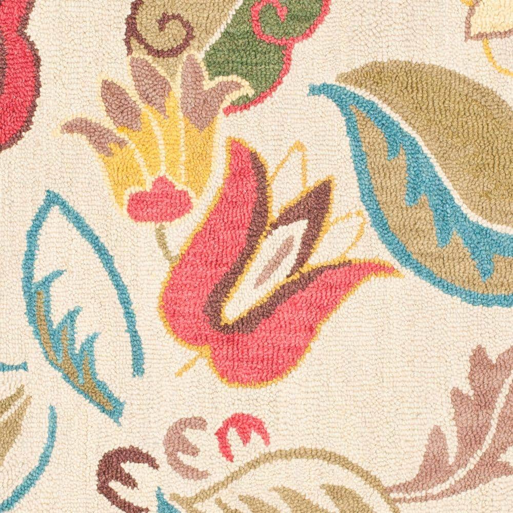 Blossom Beige and Multicolor 8' Square Wool Floral Rug