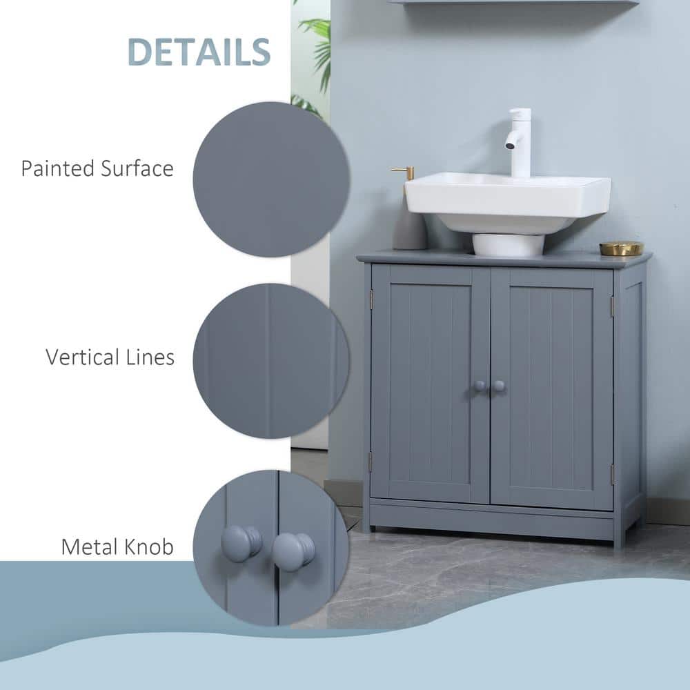 Gray MDF Pedestal Under Sink Bathroom Cabinet with Shelf