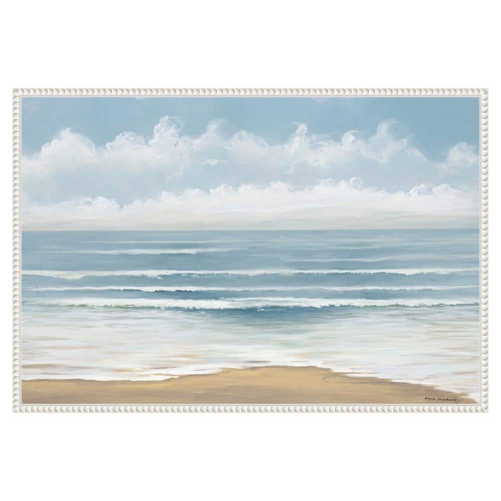 Smooth Beach Waves Framed Canvas Wall Art with Beaded Perimeter
