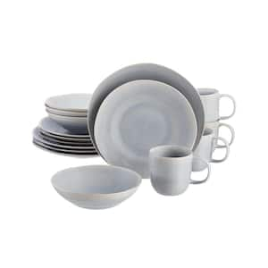 Ellery 16-Piece Reactive Glaze Raindrop Blue Stoneware Dinnerware Set (Service for 4)