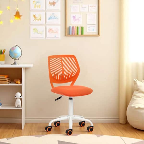 CARNAT Coral Orange Ergonomic Kids Desk Chair Adjustable Height Swivel Study Chair with Breathable Plastic Back