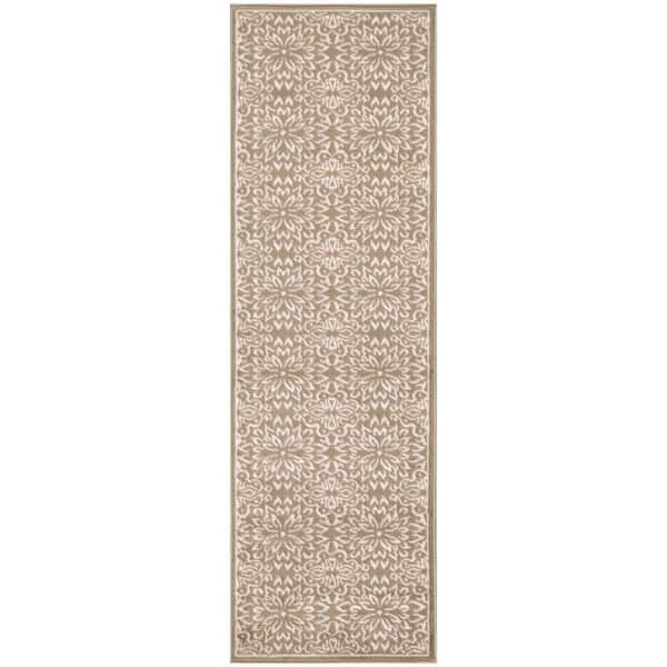 Nourison Jubilant Taupe 2 ft. x 6 ft. Floral Transitional Runner Area Rug