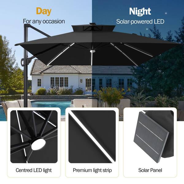 kayleigh offset solar led patio 10 cantilever umbrella Ft With Tilt Grilling Spaces inch base that allows for sturdy Solar LED Offset Patio Umbrella