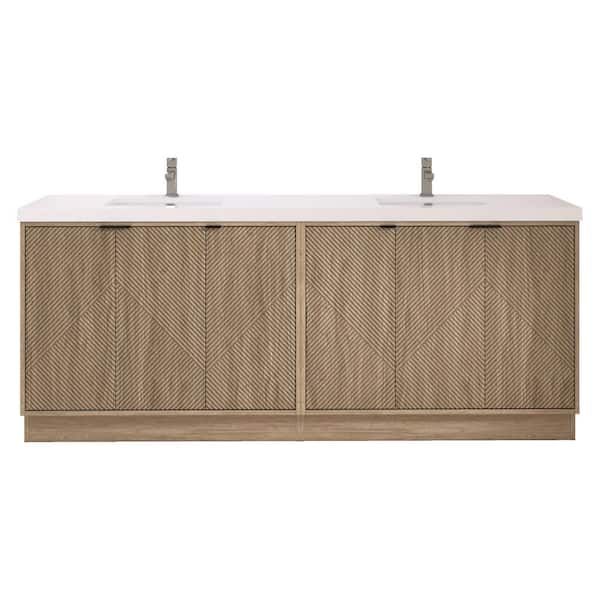 Mason 84 in. W x 20 in. D x 35 in. H Double Sink White Oak Bath Vanity with White Acrylic Top, Electrical Outlet
