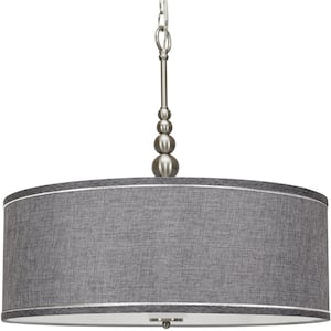 Adelade 60-Watt 3-Light Brushed Nickel Contemporary Chandelier with Gray Shade, No Bulb Included