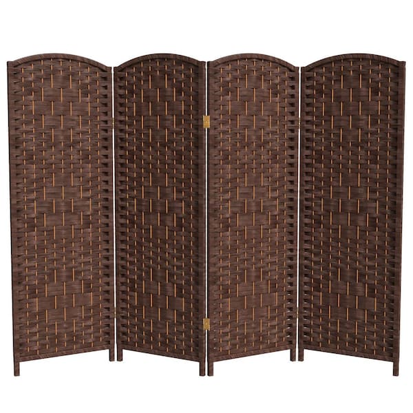 4 ft. Short Diamond Weave Fiber Folding Screen - Dark Mocha - 4 Panel
