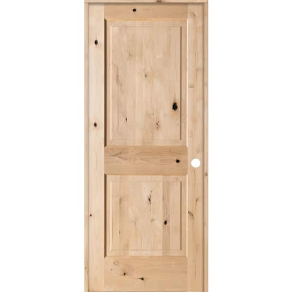 Krosswood Doors 30 in. x 80 in. Rustic Knotty Alder 2 Panel Square Top Solid Wood Left-Hand Single Prehung Interior Door