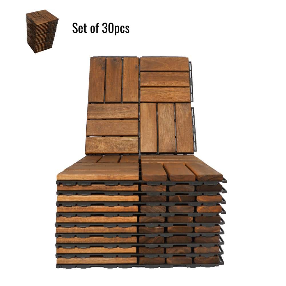 Tunearary Brown 12 in. x 12 in Square Acacia Hardwood Checker