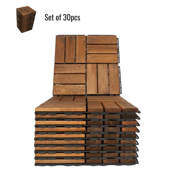 Tunearary Brown 12 in. x 12 in Square Acacia Hardwood Checker Interlocking Floor Tiles, Deck Tiles, Garage Flooring (30-Piece)