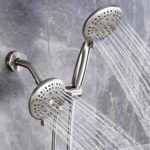 2 in. 1-5-Spray Patterns with 1.8 GPM 4.7 in. Wall Mount Fixed and Handheld Shower Head in Brushed Nickel
