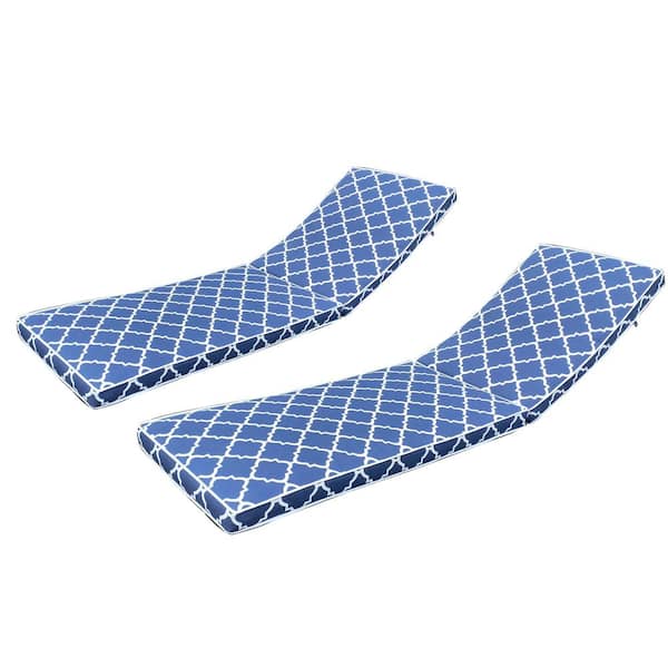 Unbranded 22.05 in. x 74.4 in. 2-Piece Outdoor Lounge Chair Replacement Cushion Blue Lattice