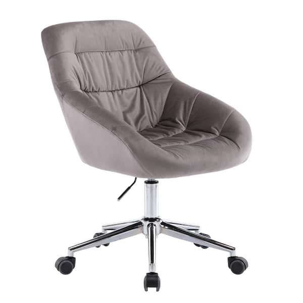 sumyeg Reclining Dark Gray Velvet Upholstered Swivel Office Chair Task Chair with Adjustable Height