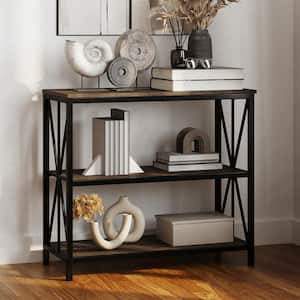 31.25 in. Brown Wood 3-Shelf Etagere Bookcase with Steel Frame