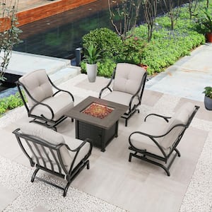 5-Piece Metal Patio Fire Pit Seating Set with Beige Cushions