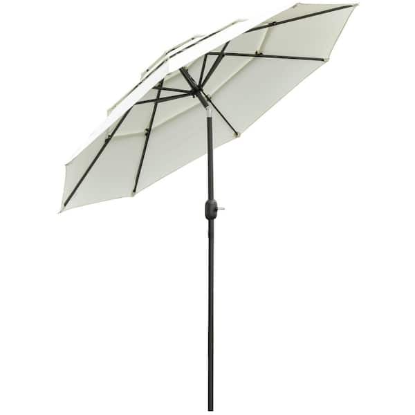 9 ft. 3 Tiers Market Patio Umbrella in Beige with Crank, Push Button Tilt for Deck, Backyard and Lawn