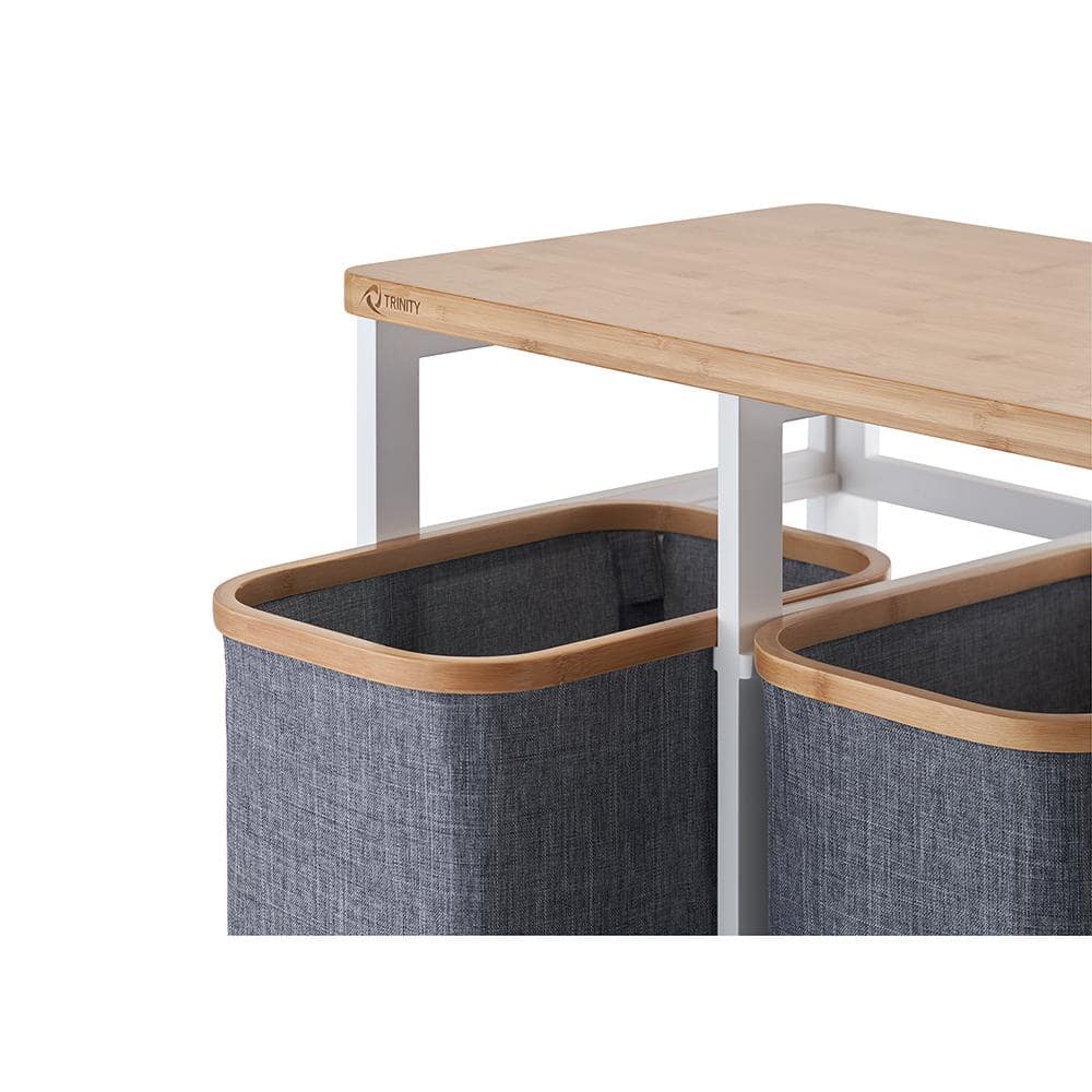 White Bamboo and Gray Polyester Collapsible Laundry Sorter