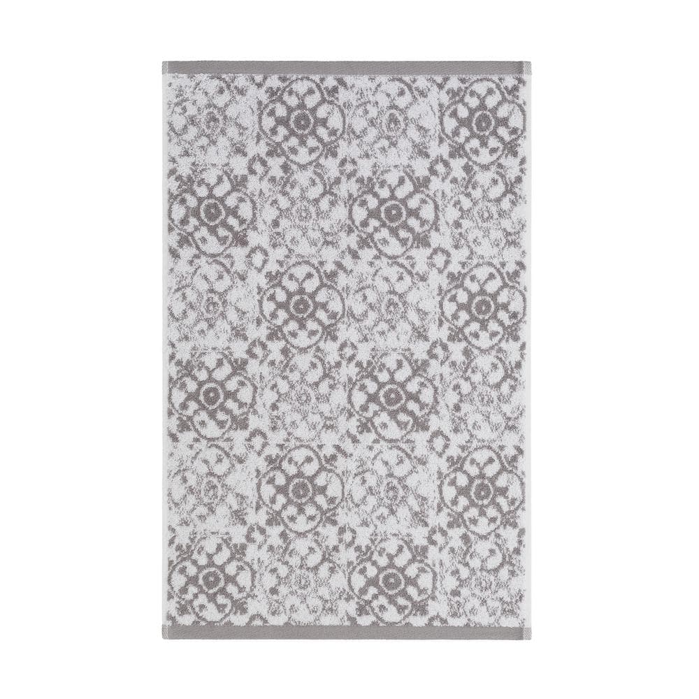 Aziza Gray and White Cotton Towel Set, 4 Pieces