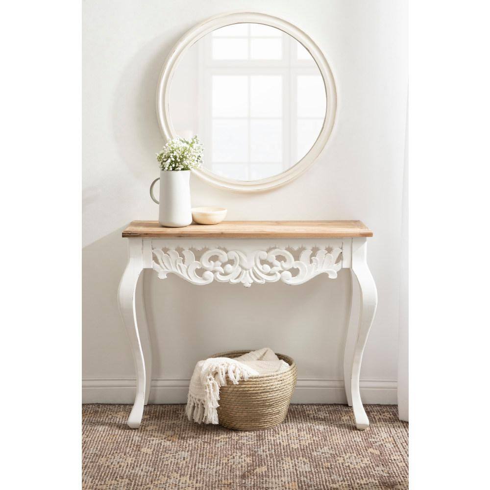 Antonella Rustic Brown and White Carved Wood Console Table