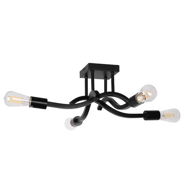 Briignite 21.46 in.4-Light Black Flush Mount with No Bulb Included (1-Pack)