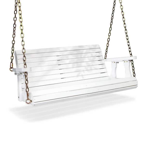 Karl home 2-Person White Wood Porch Swing with Chains