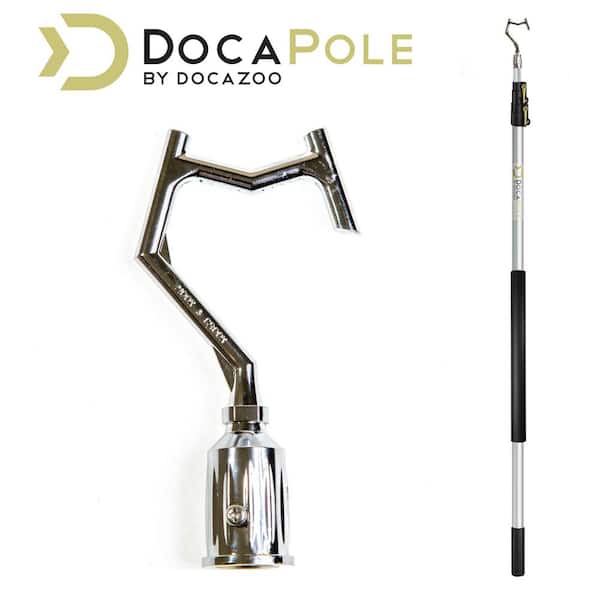 DocaPole 5 ft. - 12 ft. Extension Pole and Multi-Purpose Utility Hook Kit - Telescopic Pole for Hanging String Lights