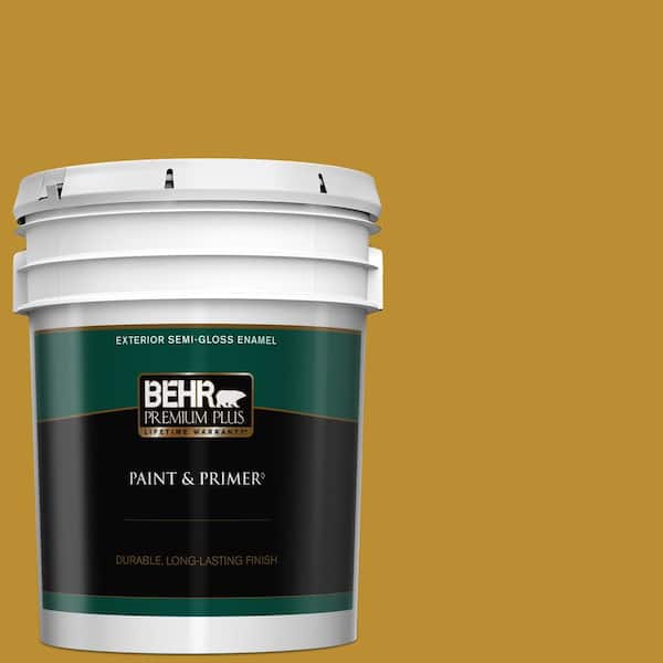 BEHR PREMIUM PLUS 5 gal. #360D-7 Brown Mustard Semi-Gloss Enamel Exterior Paint & Primer